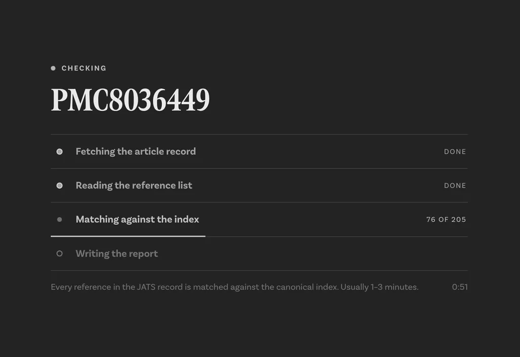 Folio's progress list while it fetches an article and reads its reference list